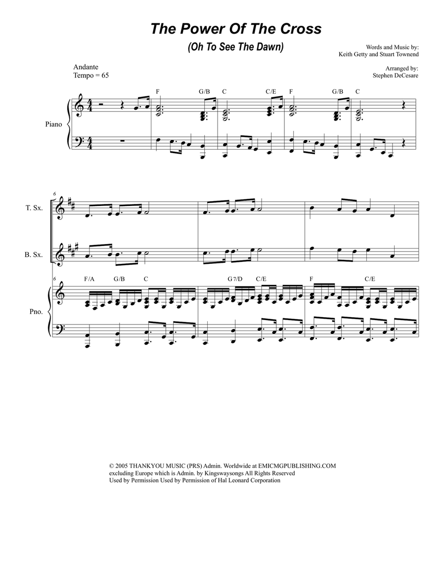 The Power Of The Cross (Oh To See The Dawn) Saxophone Quartet scores gallery preview page 1
