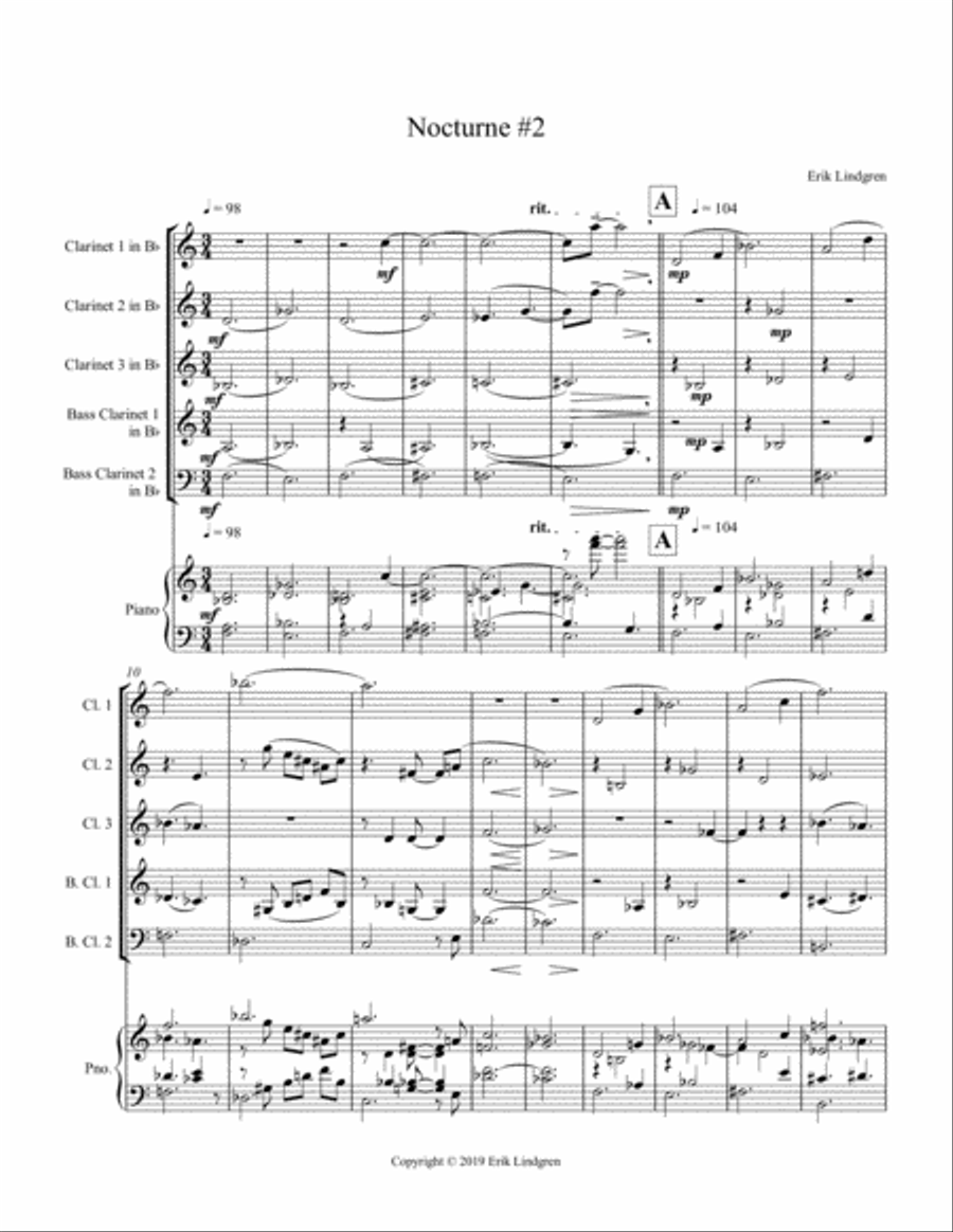 Nocturne #2 for 5 clarinets Clarinet Quintet scores gallery preview page 1
