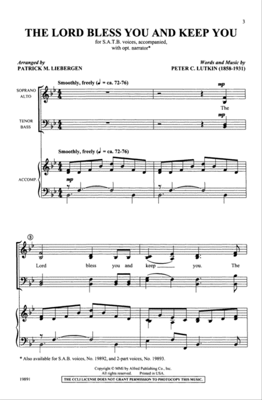 The Lord Bless You and Keep You 4-Part scores gallery preview page 3
