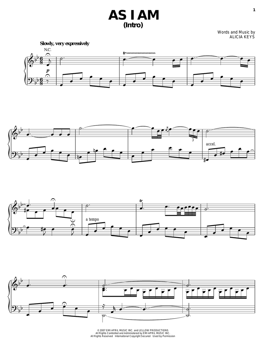 As I Am (Intro) Piano, Vocal, Guitar scores gallery preview page 1