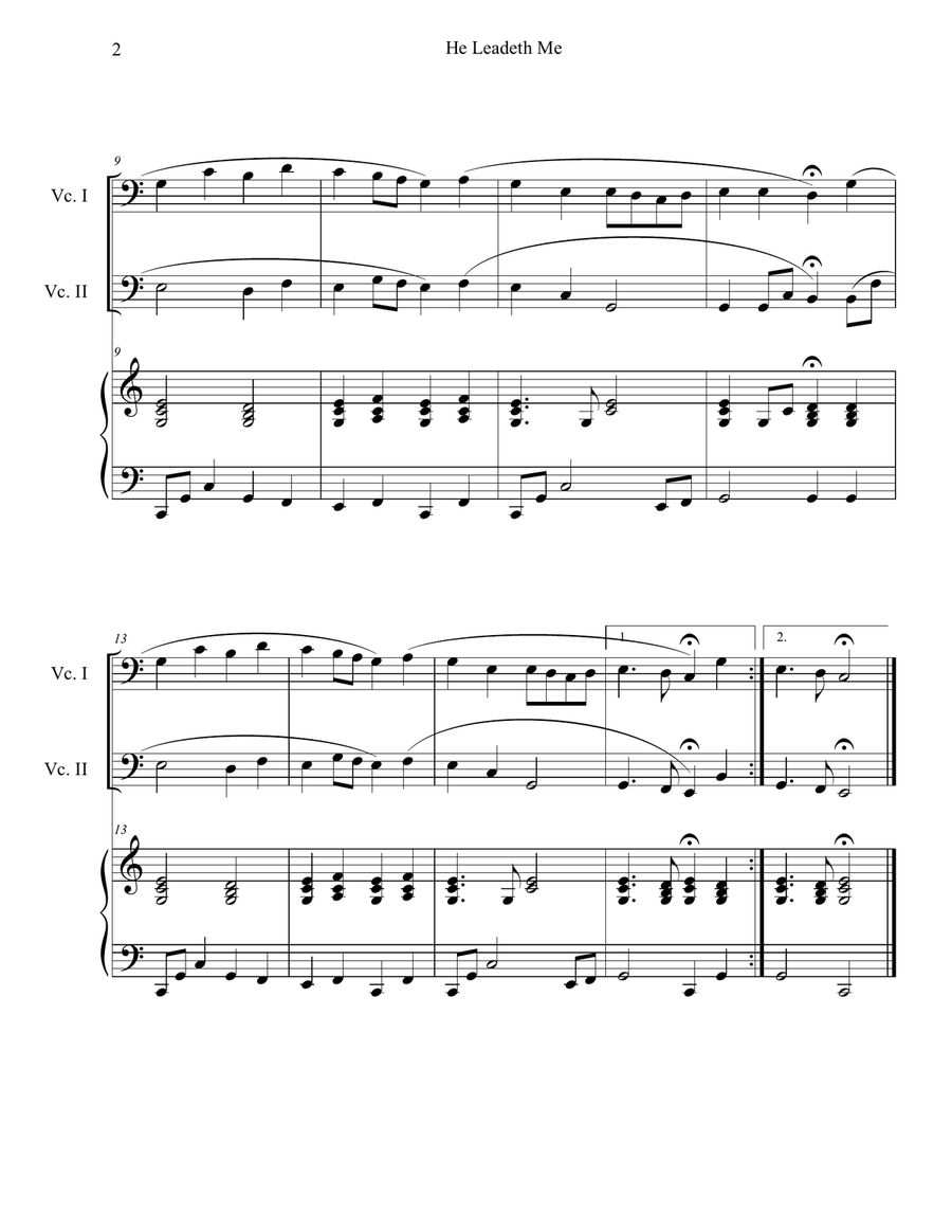 He Leadeth Me (Cello Duet with Piano Accompaniment) String Duet scores gallery preview page 2