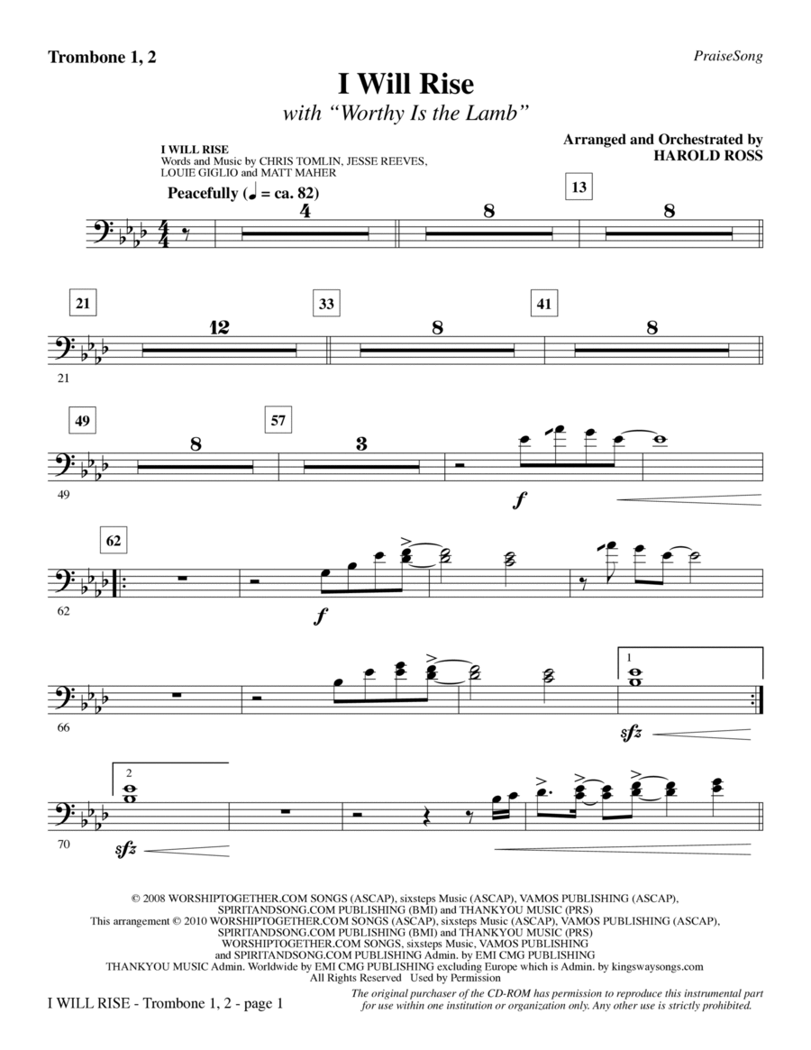 I Will Rise (with Worthy Is The Lamb) - Trombone 1 & 2 Choir scores gallery preview page 1