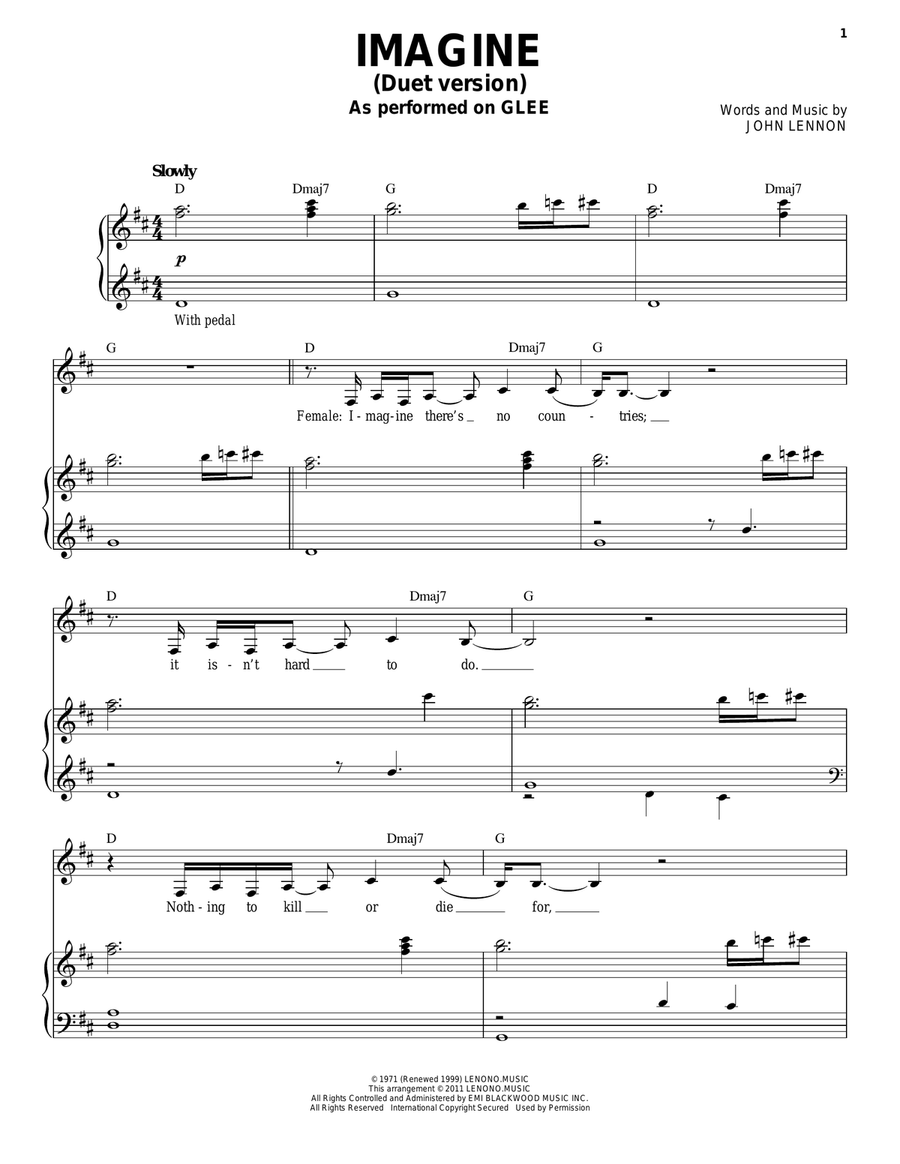 Imagine (Vocal Duet) Piano, Vocal scores gallery preview page 1