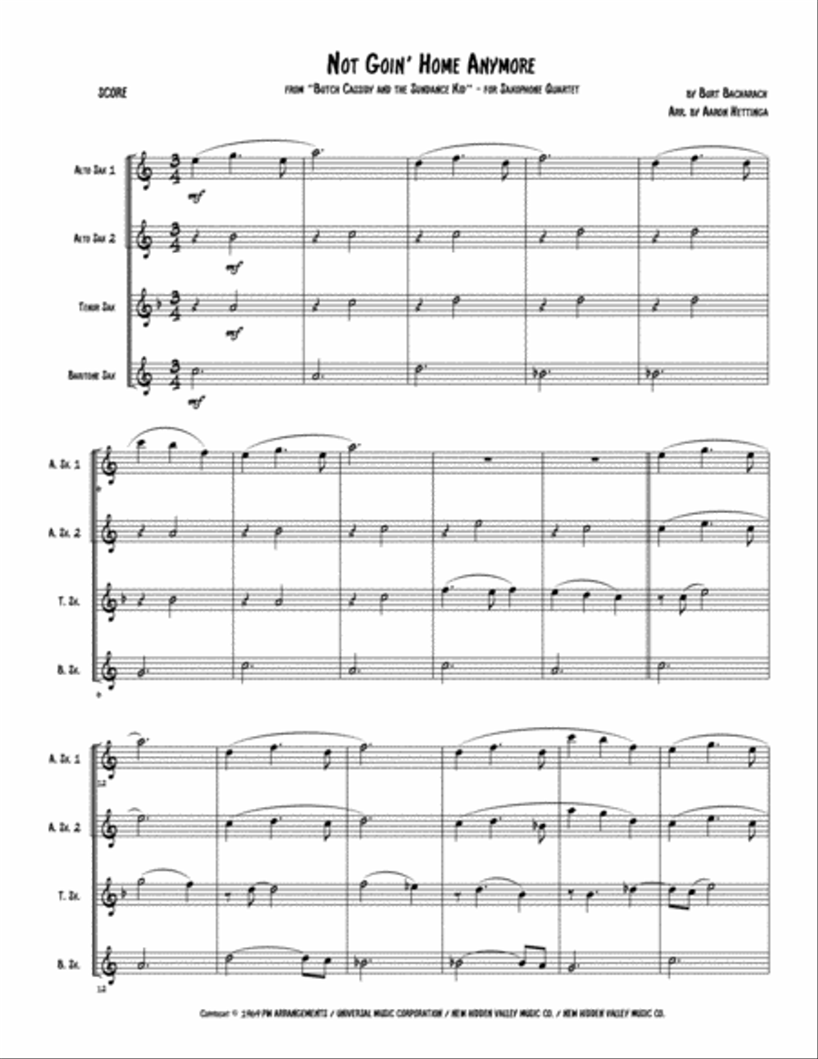 Not Goin' Home Anymore Saxophone Quartet scores gallery preview page 3