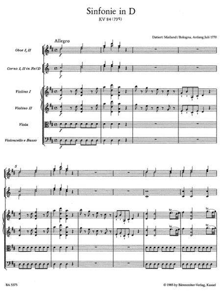 Symphony, No. 11 D major, KV 84 (73Q)