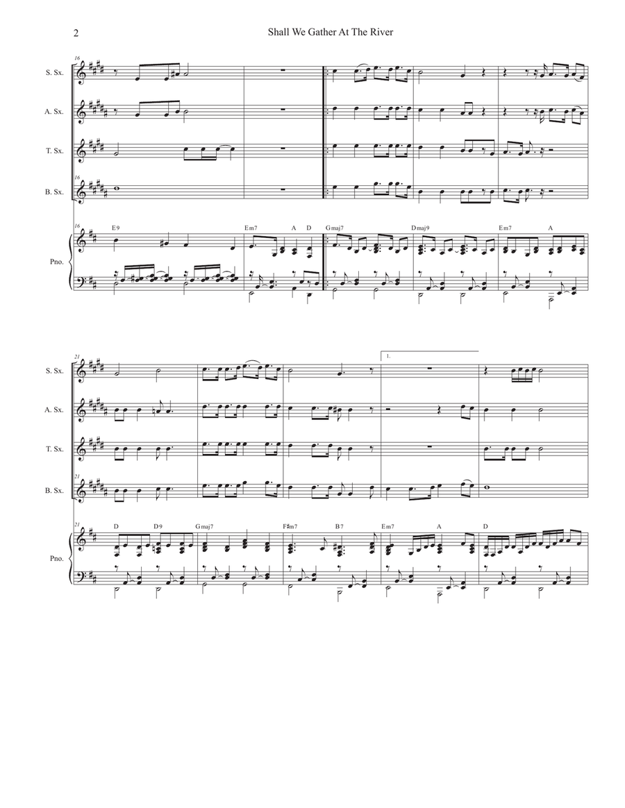 Shall We Gather At The River (Saxophone Quartet and Piano) Woodwind Ensemble scores gallery preview page 2
