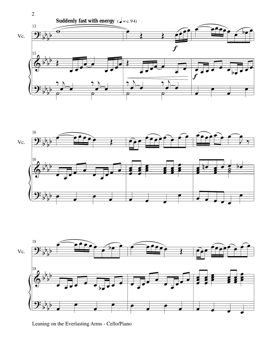 LEANING ON THE EVERLASTING ARMS (Cello/Piano and Cello Part) Piano scores gallery preview page 2