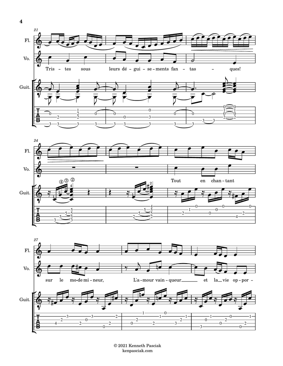 Clair de Lune (for Flute or Violin, Voice and Guitar) Small Ensemble scores gallery preview page 6