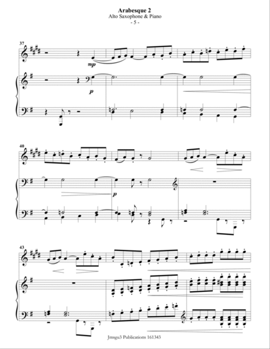 Debussy: Arabesque 2 for Alto Sax & Piano Alto Saxophone scores gallery preview page 5