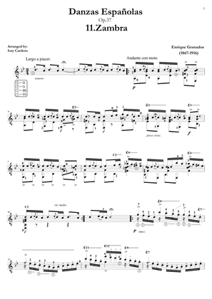 Guitar arrangement of the "Spanish dance No.11" (Danza Española n°11 "Zambra")