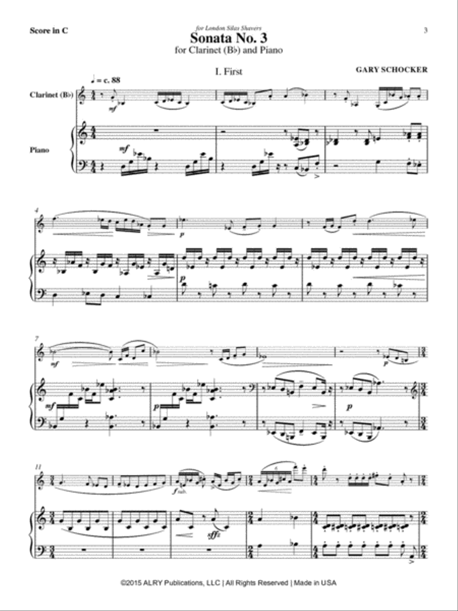 Sonata No. 3 for Clarinet and Piano Clarinet Solo scores gallery preview page 2