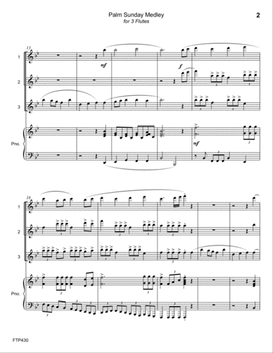 PALM SUNDAY MEDLEY - FLUTE TRIO with Piano Accompaniment Small Ensemble scores gallery preview page 2