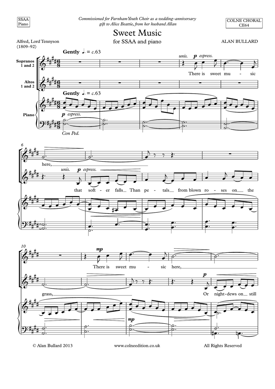 Sweet Music, for upper voice choir and piano SSAA scores gallery preview page 1