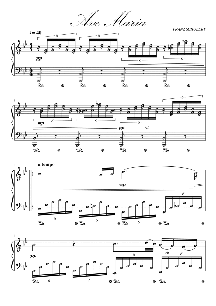 AVE MARIA (Schubert) with note names Piano Solo scores gallery preview page 1