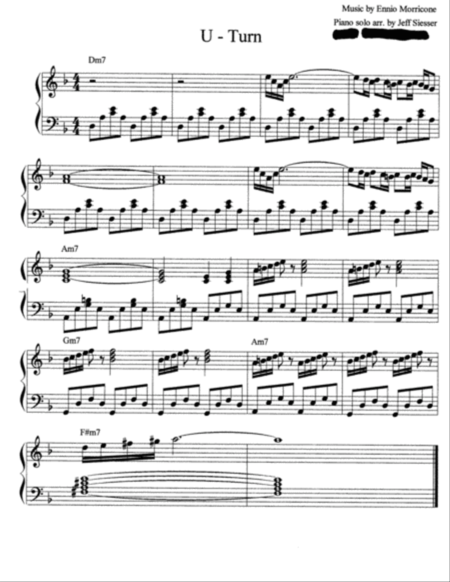 U-turn (film - Incidental Music) Piano Solo scores gallery preview page 1
