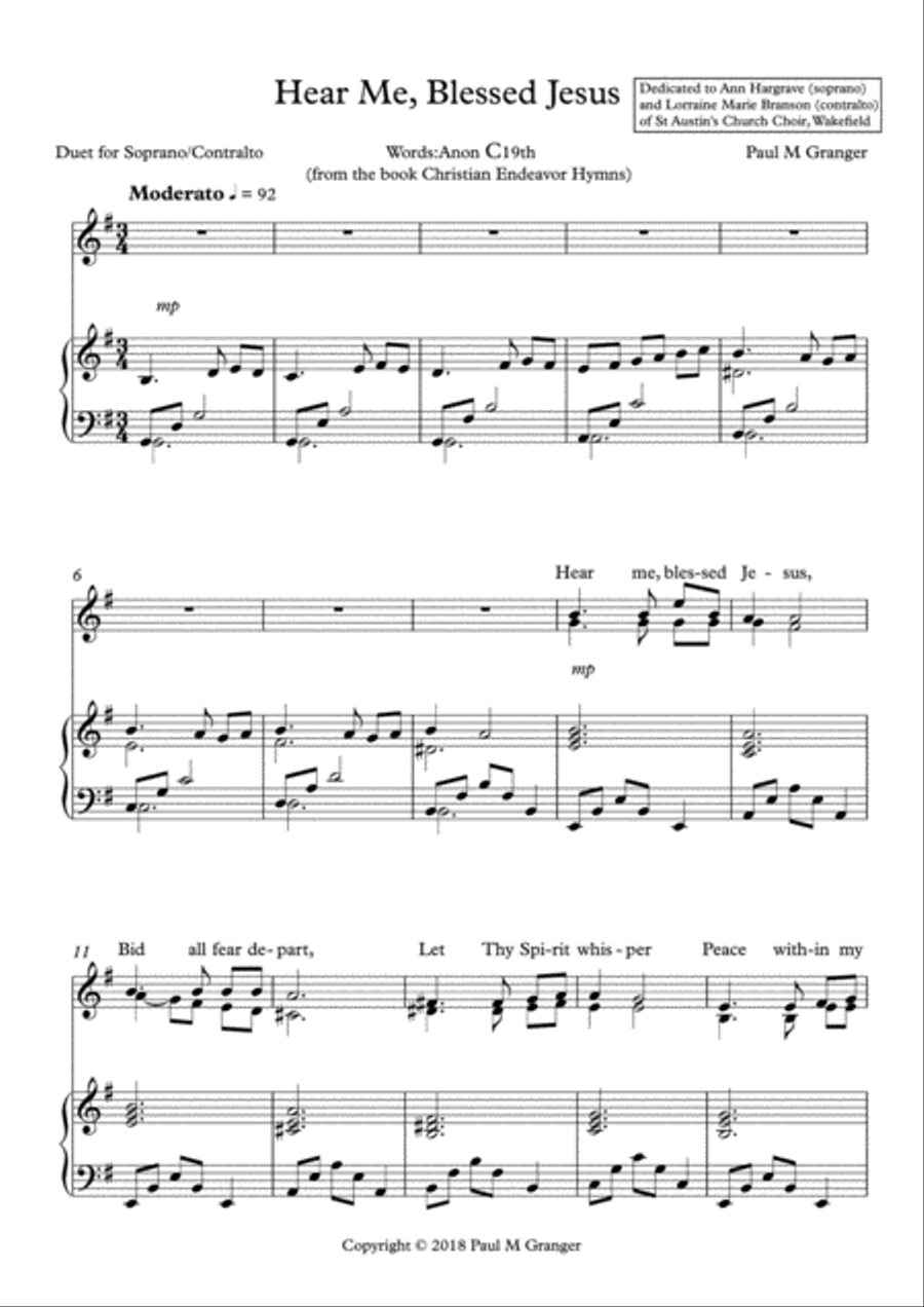 Hear Me, Blessed Jesus Alto Voice scores gallery preview page 1