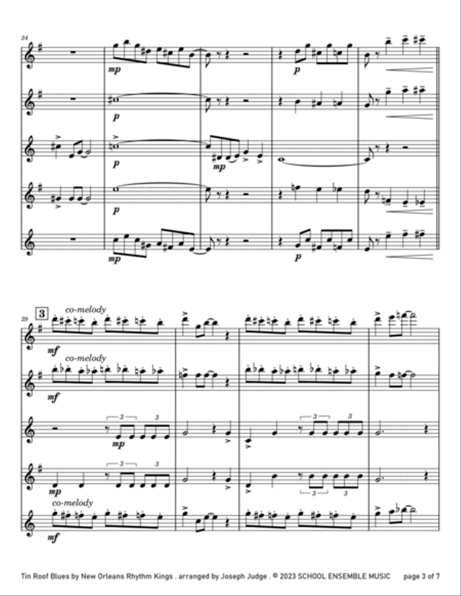 Tin Roof Blues by the Kings for Saxophone Quartet in Schools Saxophone Quartet scores gallery preview page 3