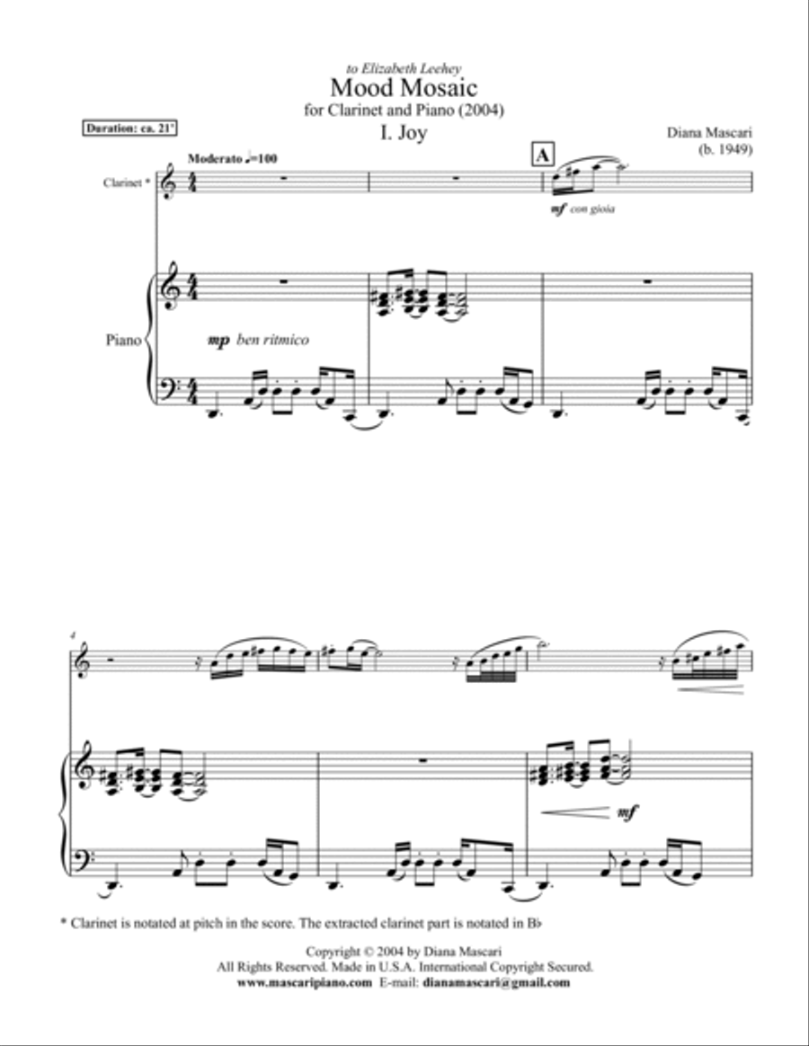 Mood Mosaic for Clarinet and Piano Chamber Music scores gallery preview page 2