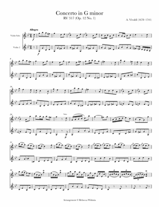Book cover for Concerto in G Minor, RV 317/Op. 12 No. 1 (arr. 2 violins)