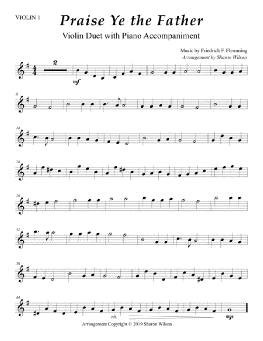 Praise Ye the Father (Violin Duet with Piano accompaniment) String Duet scores gallery preview page 2