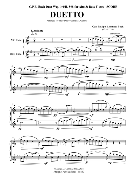 CPE Bach: Duetto Wq. 140 for Alto & Bass Flutes image number null
