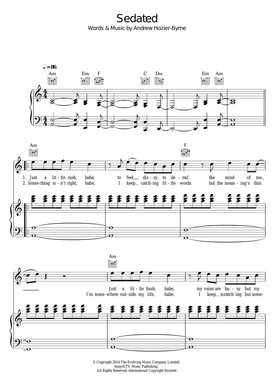 Sedated Sedated Piano, Vocal, Guitar scores gallery preview page 1
