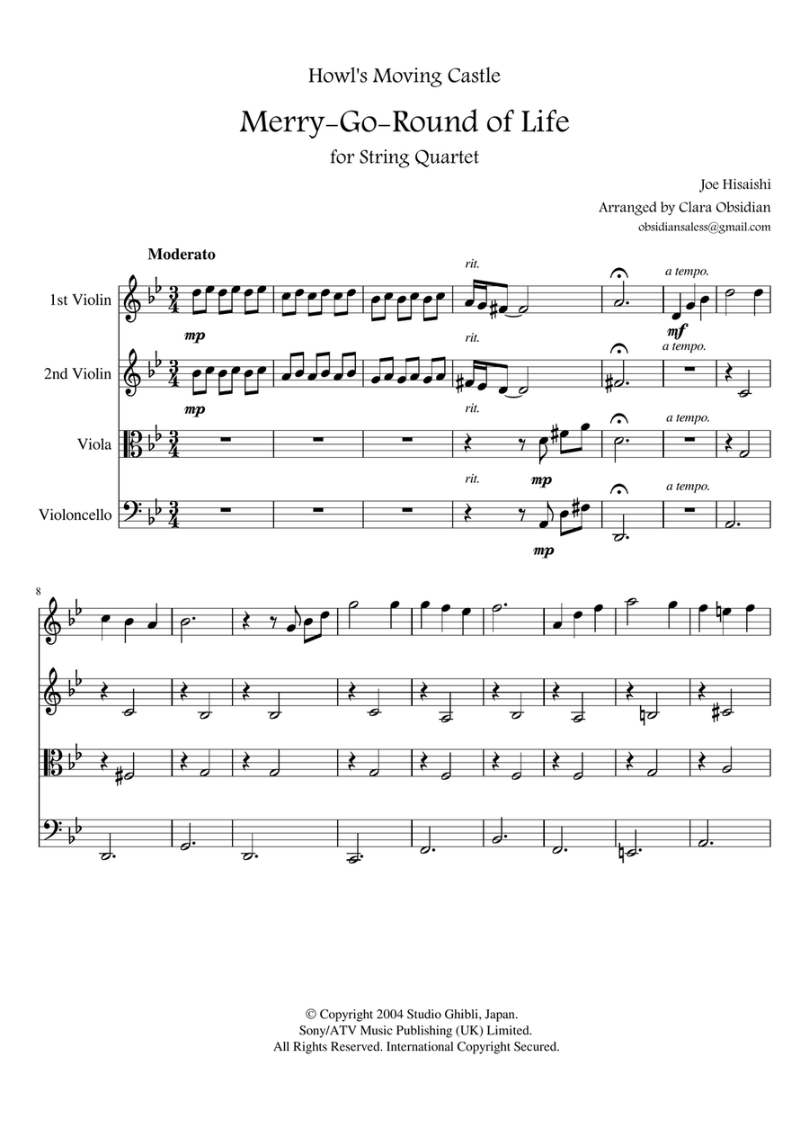 Merry-go-round Of Life String Quartet scores gallery preview page 4