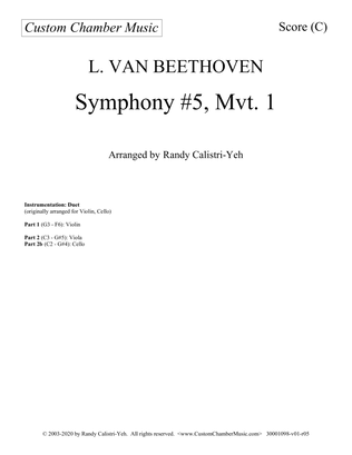 Book cover for Beethoven Symphony No. 5, Op. 67, Mvt. 1 (violin/cello or violin/viola duet)