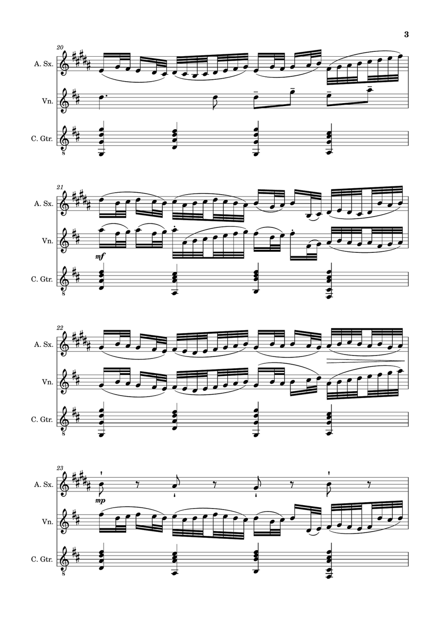 Canon in D Major, P.37; T.337. A. Sax, Violin, and Guitar. Score and Parts. Chamber Music scores gallery preview page 3