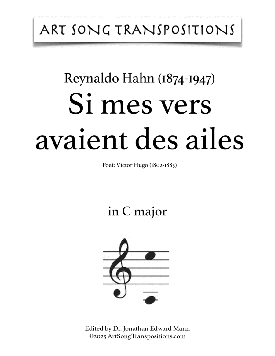 Book cover for HAHN: Si mes vers avaient des ailes (transposed to C major and B major)