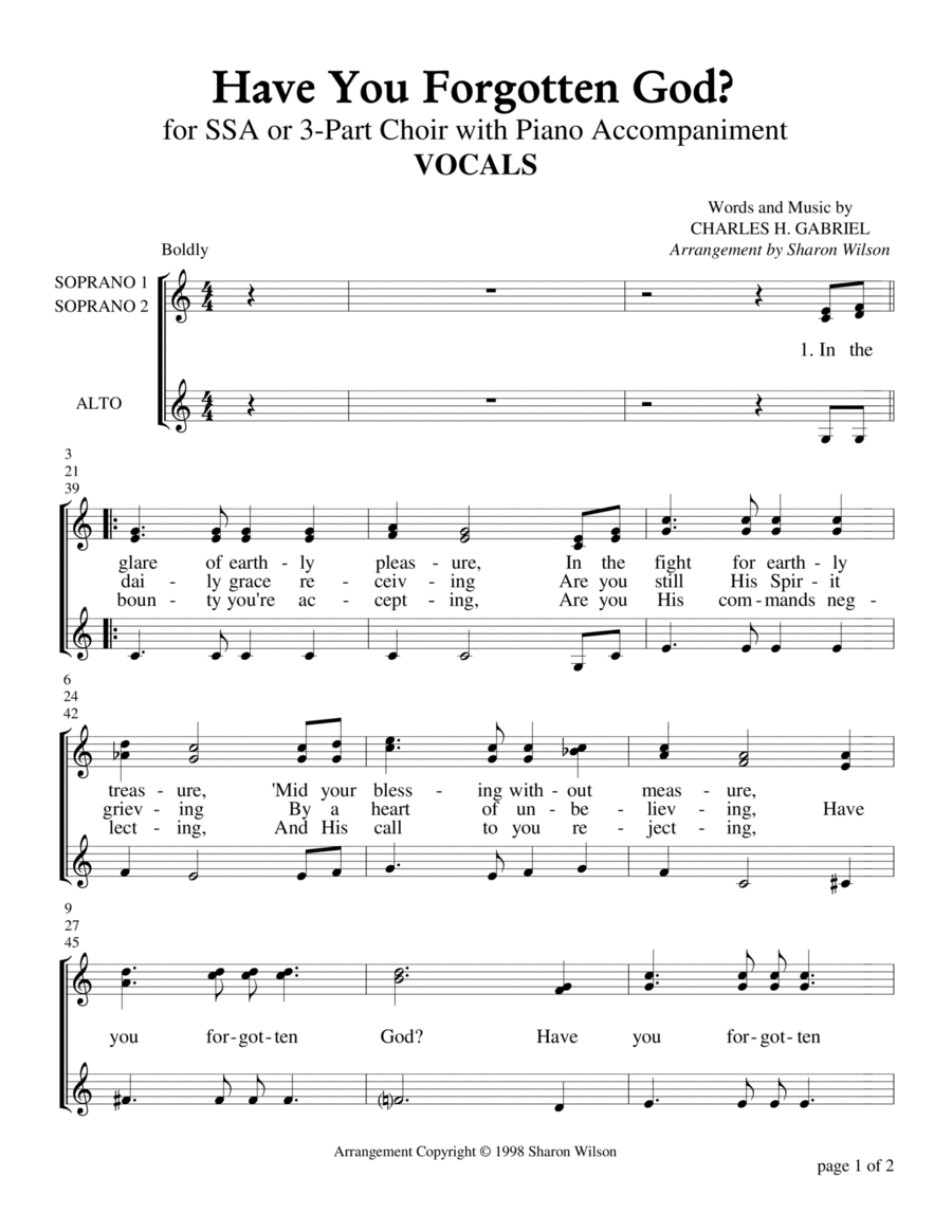 Have You Forgotten God? (for SSA or 3-Part Choir with Piano Accompaniment) image number null