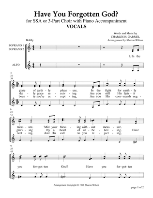 Have You Forgotten God? (for SSA or 3-Part Choir with Piano Accompaniment)