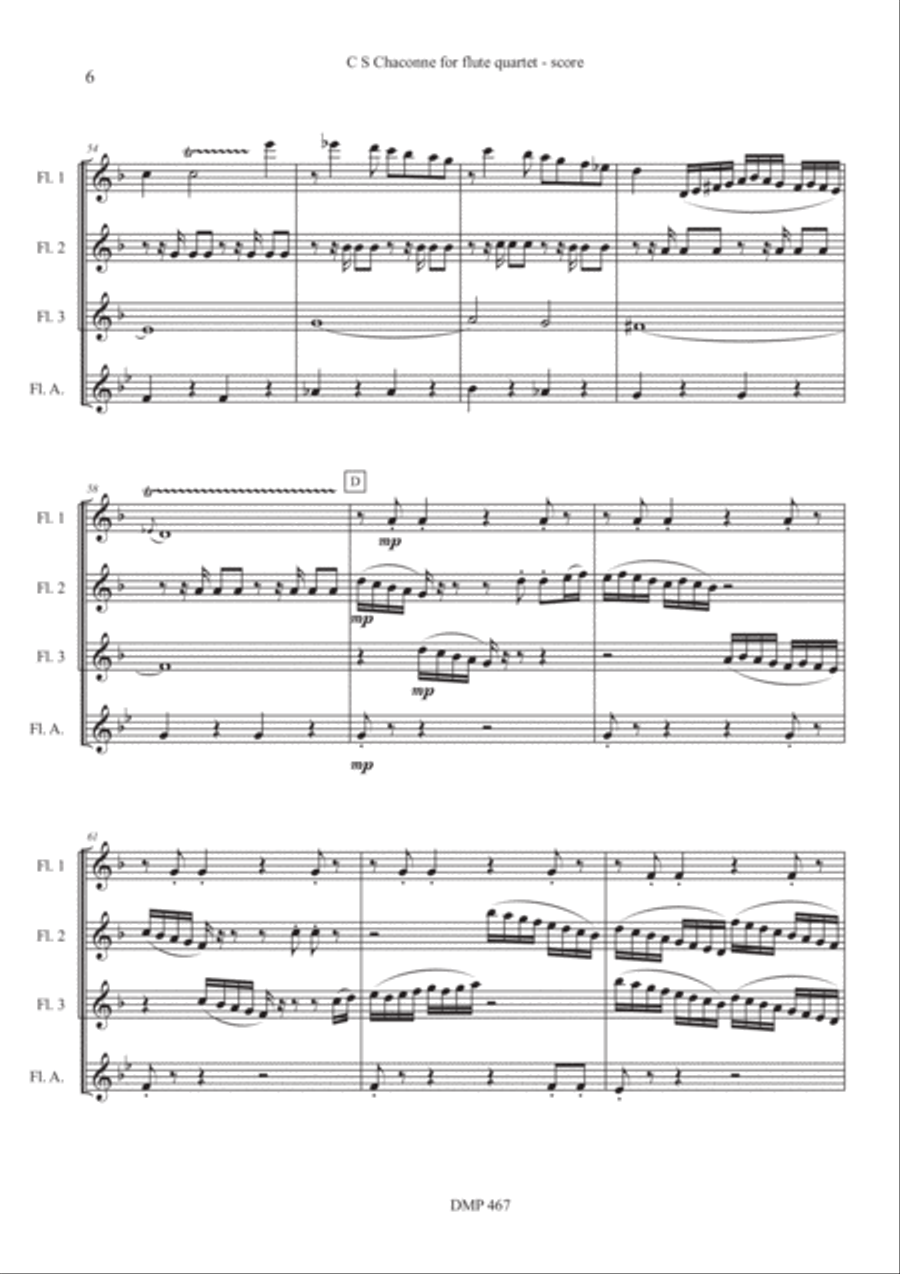 C. S. Chaconne (3 flutes & alto flute) Woodwind Quartet scores gallery preview page 6