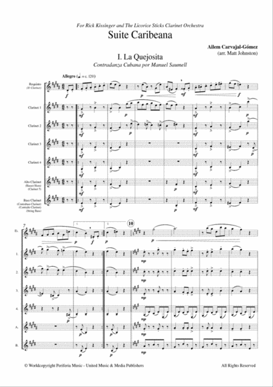 Suite Caribeana for E-flat Clarinet and Clarinet Choir Clarinet Choir scores gallery preview page 2