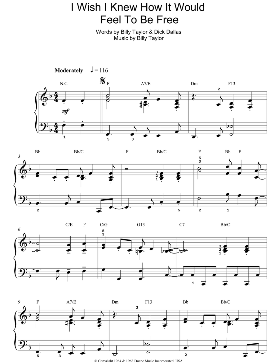 I Wish I Knew How It Would Feel To Be Free Easy Piano scores gallery preview page 1