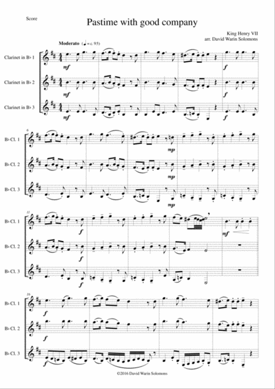 Pastime with good company for clarinet trio Clarinet Trio scores gallery preview page 1