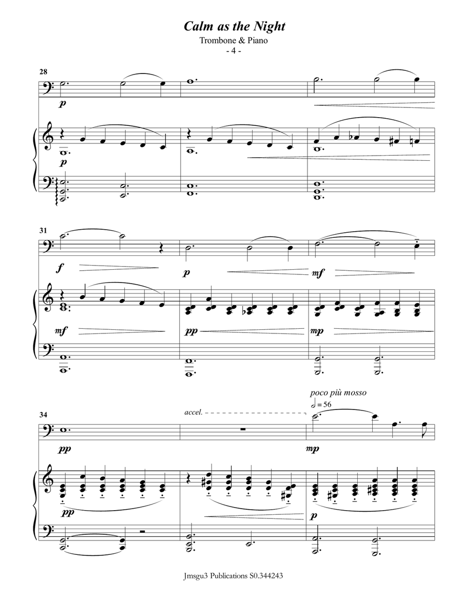 Bohm: Calm as the Night for Trombone & Piano Piano scores gallery preview page 4