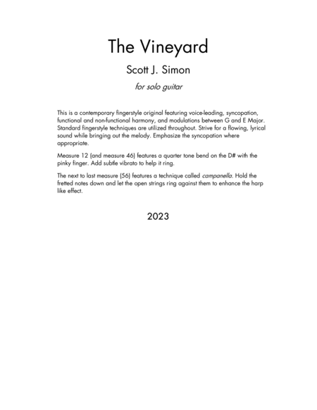 The Vineyard for Classical Guitar (Tablature Edition)