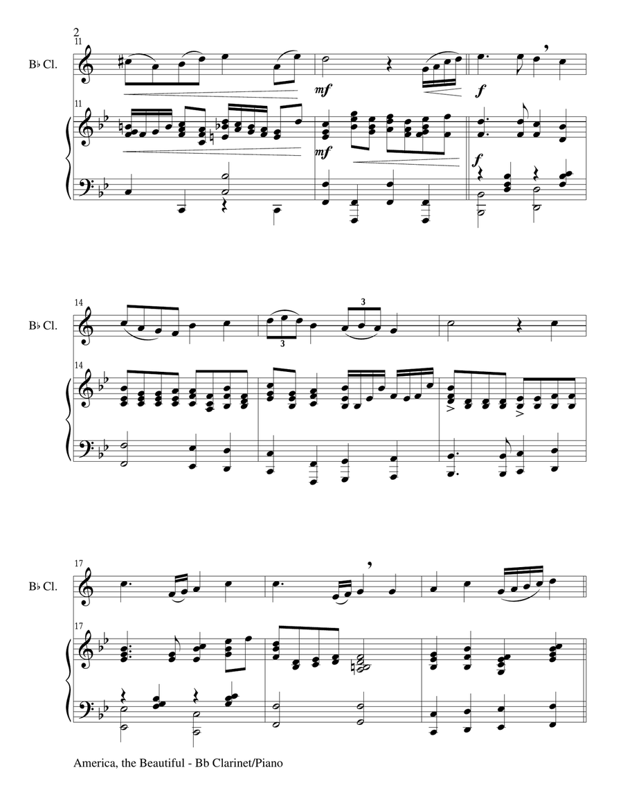 AMERICA, THE BEAUTIFUL (Duet – Bb Clarinet and Piano/Score and Parts) Woodwind Duet scores gallery preview page 2