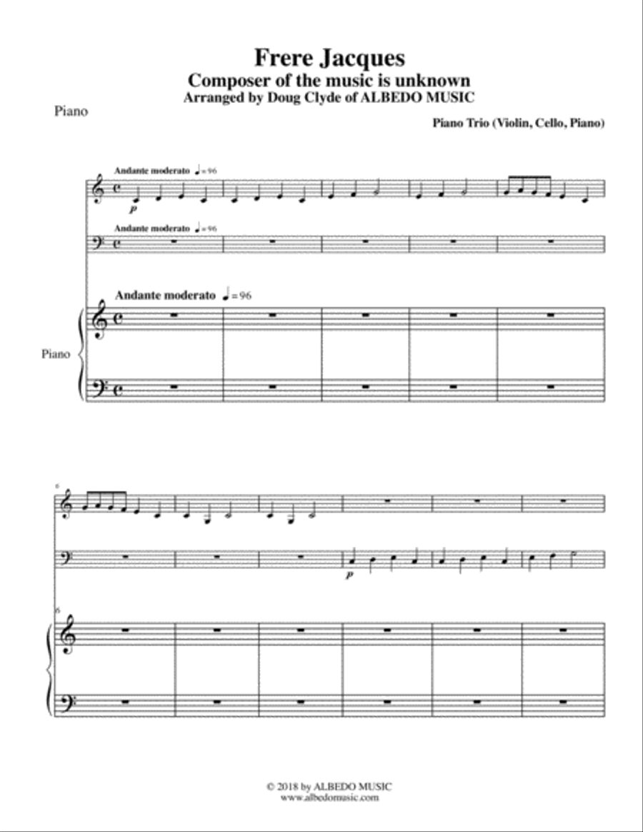 Frere Jacques for Piano Trio String Trio scores gallery preview page 1
