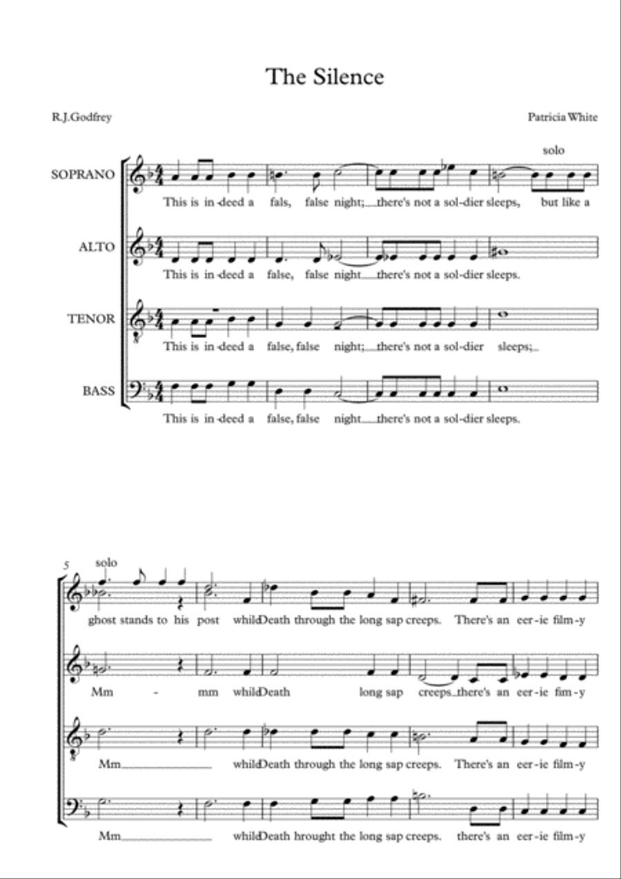 The Silence. Suitable for a war memorial event. For SATB choir a cappella 4-Part scores gallery preview page 1