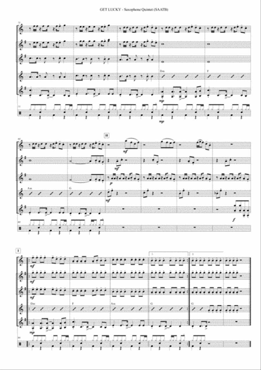 Get Lucky Saxophone Quintet scores gallery preview page 6