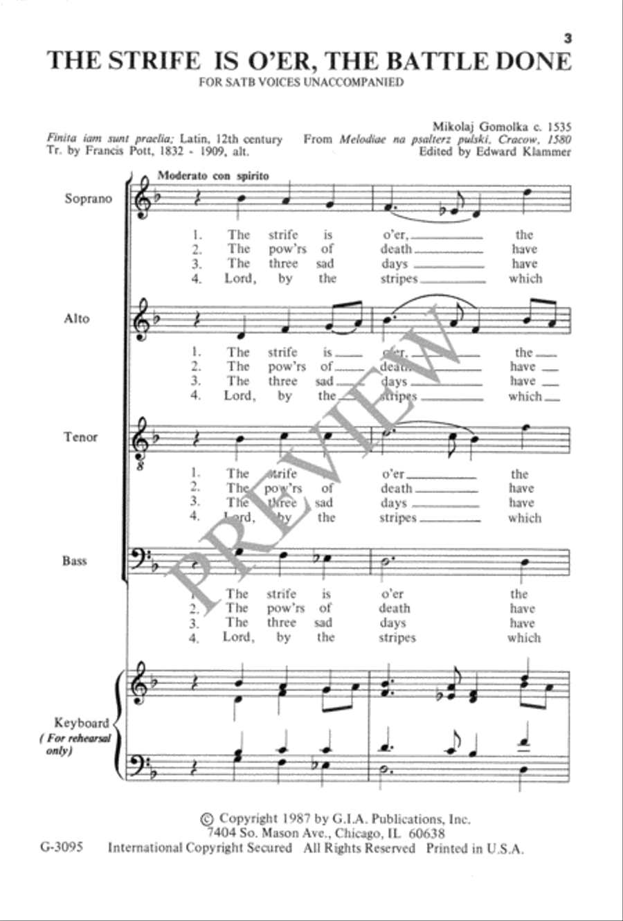 The Strife Is O'er, the Battle Done 4-Part scores gallery preview page 4
