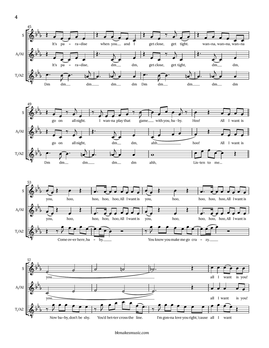 Medley: What A Girl Wants with Come On Over Baby (All I Want Is You) SSA scores gallery preview page 4