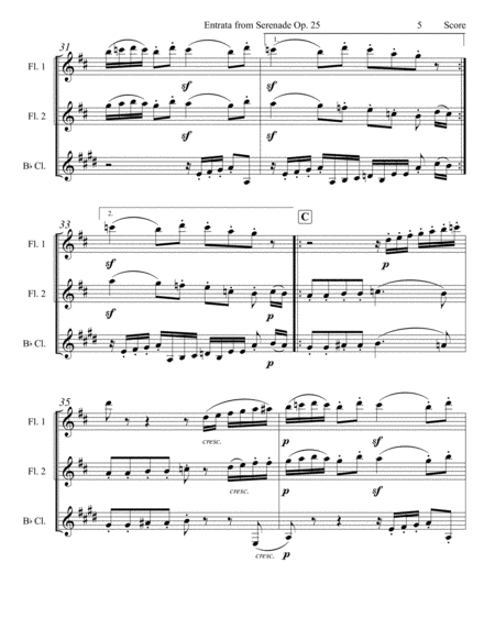 Beethoven - Entrata from Serenade Op. 25 set for 2 Flutes and Bb Clarinet image number null