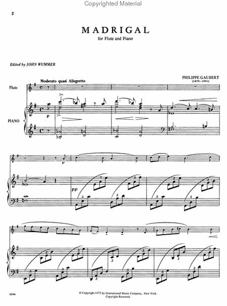 Madrigal by Philippe Gaubert Flute Solo - Sheet Music