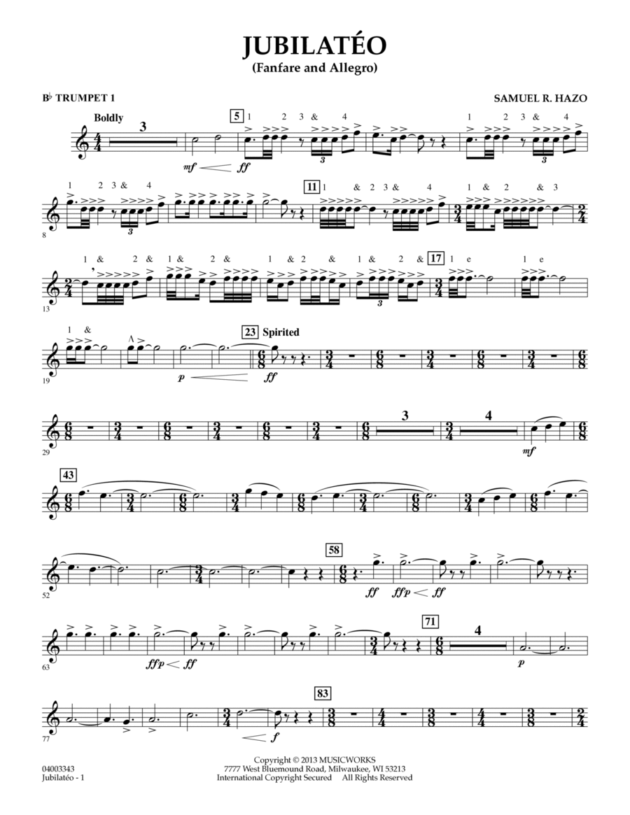 Jubilateo - Bb Trumpet 1 Concert Band scores gallery preview page 1