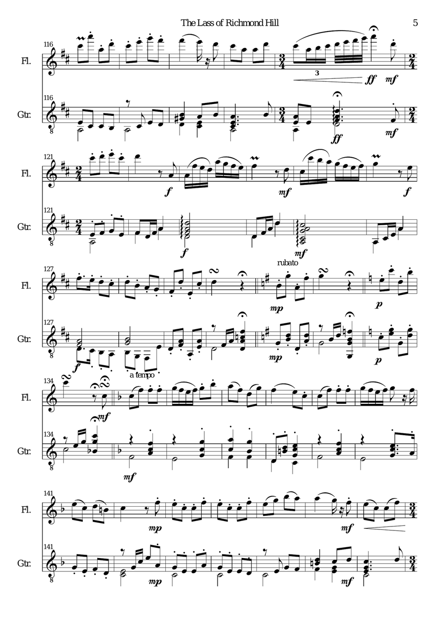 Lass of Richmond Hill for (advanced) flute and guitar Flute scores gallery preview page 5