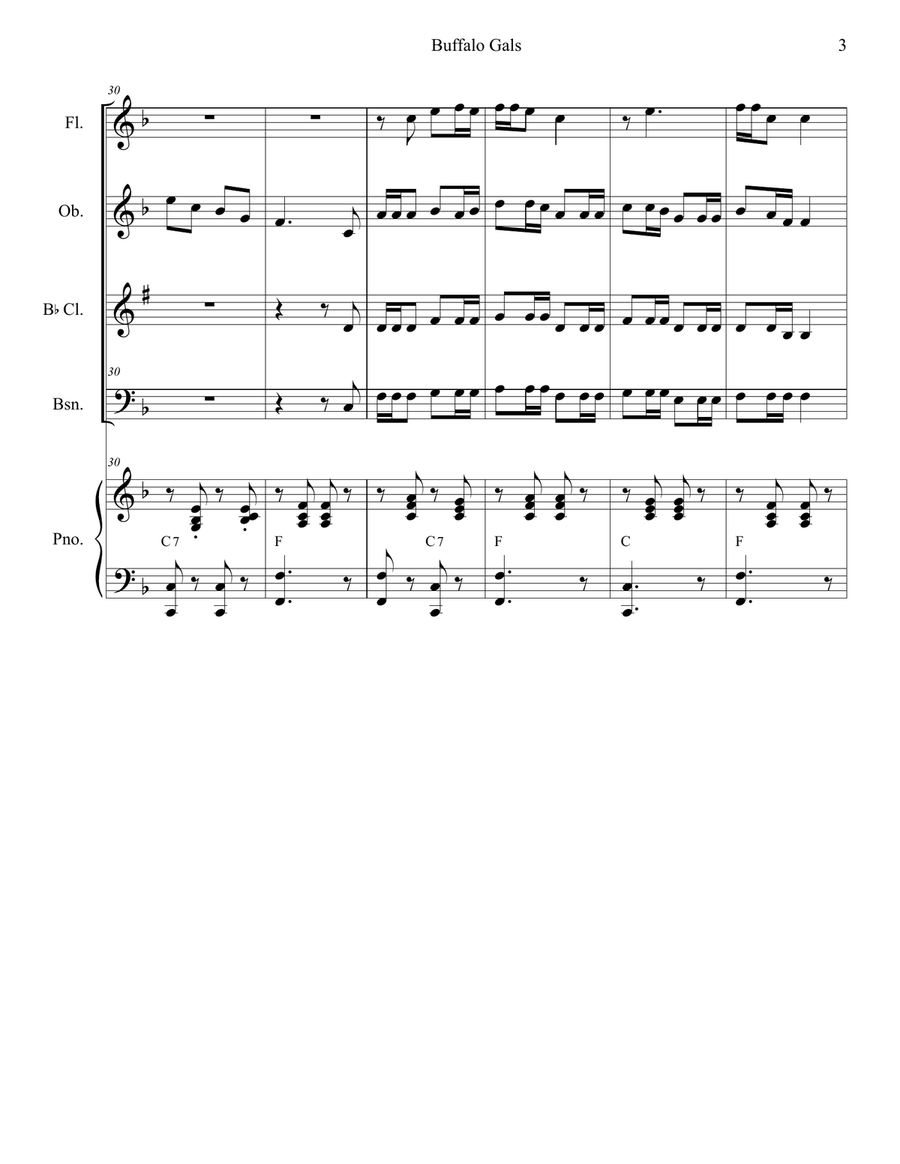 Buffalo Gals (for Woodwind Quartet and Piano) Woodwind Quartet scores gallery preview page 4