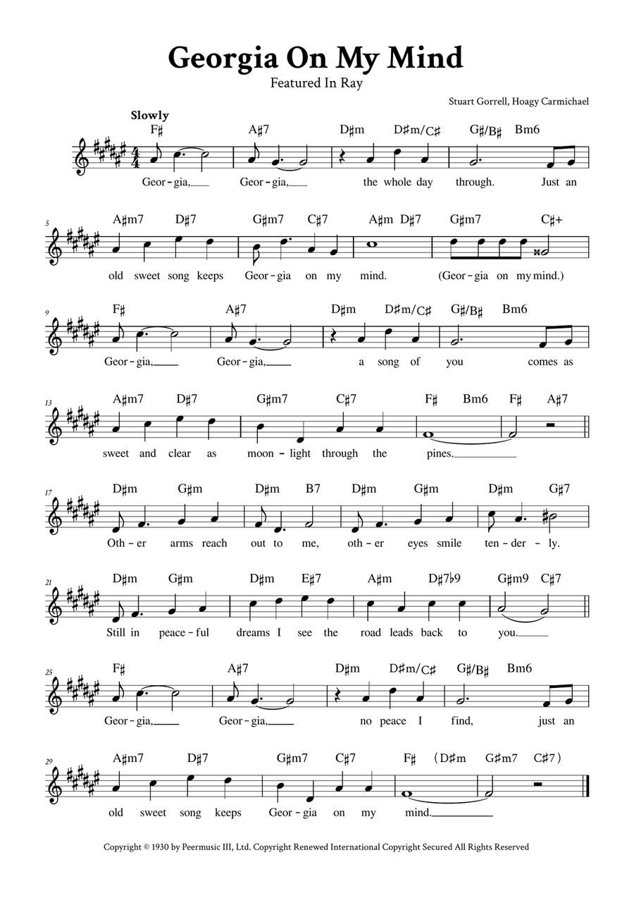 Georgia On My Mind Piano scores gallery preview page 1